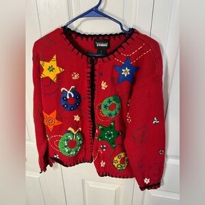 Designer Originals‎ Studio Christmas Holiday Embroidered Cardigan Womens Size L